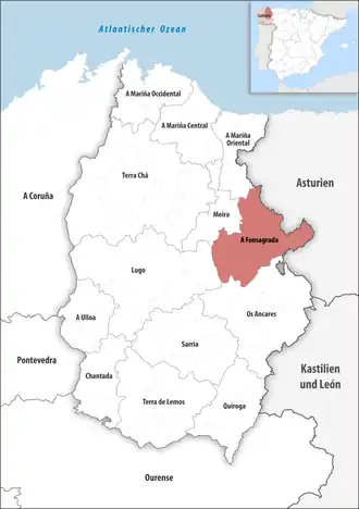 Die Lage der Comarca A Fonsagrada in der Provinz Lugo