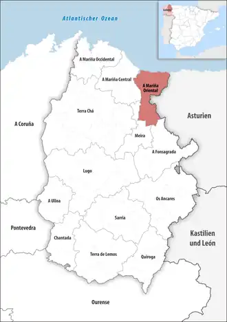 Die Lage der Comarca A Mariña Oriental in der Provinz Lugo