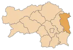 Lage des Bezirks Bezirk Hartberg-Fürstenfeld im Bundesland Steiermark (anklickbare Karte)