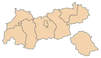 Lage des Bezirks Karte A Tirol ohne.svg im Bundesland Tirol (anklickbare Karte)