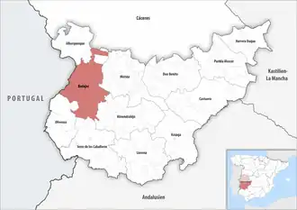 Die Lage der Comarca Badajoz in der Provinz Badajoz