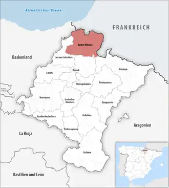 Die Lage der Comarca Baztan-Bidasoa in der autonomen&nbsp;Gemeinschaft&nbsp;Navarra