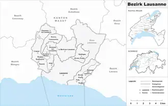 Karte von Bezirk Lausanne