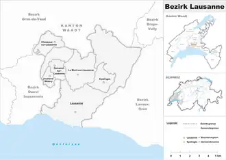 Karte von Bezirk Lausanne