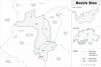 Karte von Bezirk Sitten frz. District de Sion