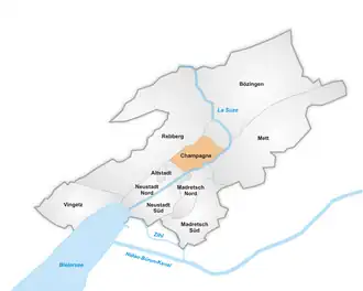 Lage des Champagnequartiers in Biel
