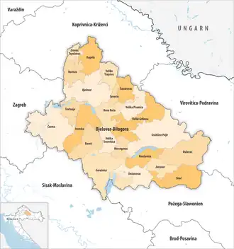 Gemeinden der Gespanschaft Gespanschaft Bjelovar-Bilogora