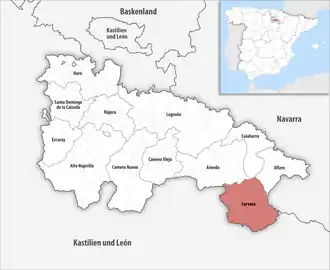 Die Lage der Comarca Cervera in der autonomen Gemeinschaft La Rioja