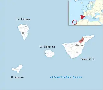 Die Lage der Comarca Acentejo in der Provinz Santa Cruz de Tenerife