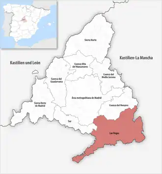 Die Lage der Comarca Las Vegas in der autonomen Gemeinschaft Madrid