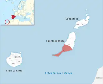 Die Lage der Comarca Sur (Fuerteventura) in der Provinz Las Palmas
