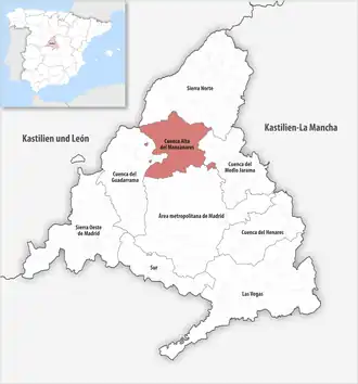 Die Lage der Comarca Cuenca Alta del Manzanares in der autonomen&nbsp;Gemeinschaft&nbsp;Madrid