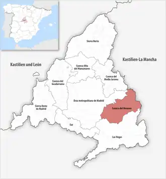 Die Lage der Comarca Cuenca del Henares in der autonomen&nbsp;Gemeinschaft&nbsp;Madrid