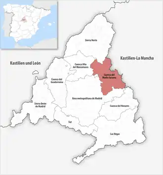 Die Lage der Comarca Cuenca del Medio Jarama in der autonomen&nbsp;Gemeinschaft&nbsp;Madrid