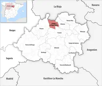 Die Lage der Comarca El Valle y La Vega Cintora in der Provinz Soria