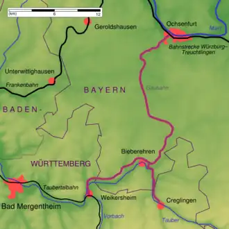 Verlauf der ehemaligen Gaubahn / des Gaubahn-Radweges