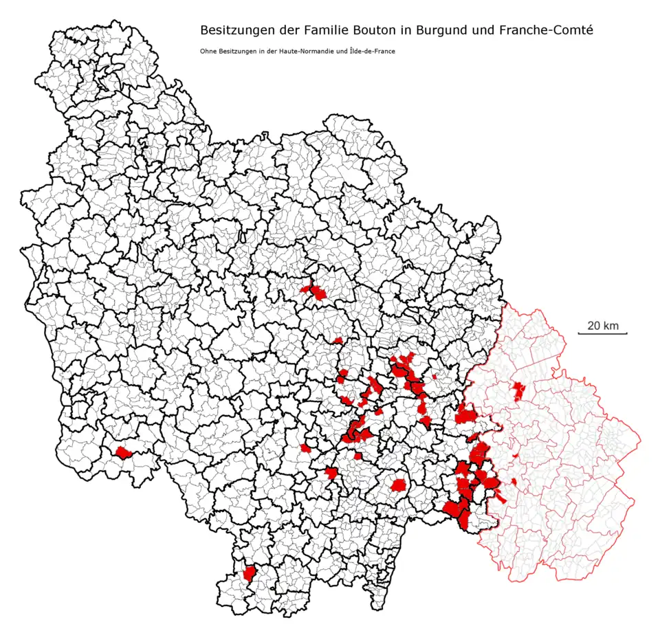 Karte Gemeinden Burgund + Jura Besitzungen Bouton