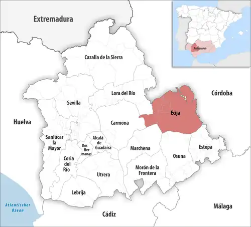 Die Lage des Gerichtsbezirk Écija in der Provinz&nbsp;Sevilla