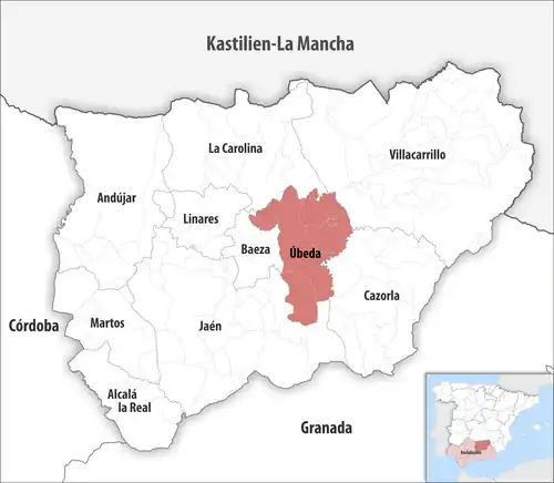 Die Lage des Gerichtsbezirk Úbeda in der Provinz&nbsp;Jaén