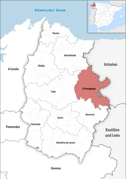 Die Lage des Gerichtsbezirk A Fonsagrada in der Provinz Lugo