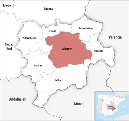 Die Lage des Gerichtsbezirk Albacete in der Provinz&nbsp;Albacete