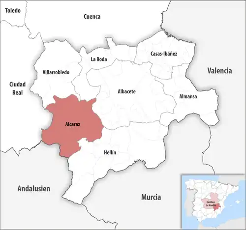 Die Lage des Gerichtsbezirk Alcaraz in der Provinz&nbsp;Albacete