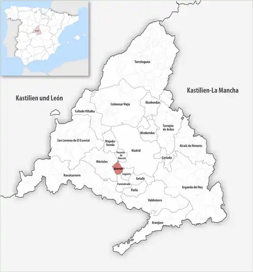 Die Lage des Gerichtsbezirk Alcorcón in der autonomen Gemeinschaft Madrid