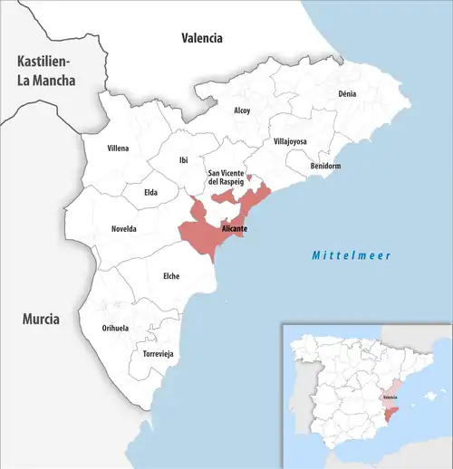 Die Lage des Gerichtsbezirk Alicante in der Provinz&nbsp;Alicante