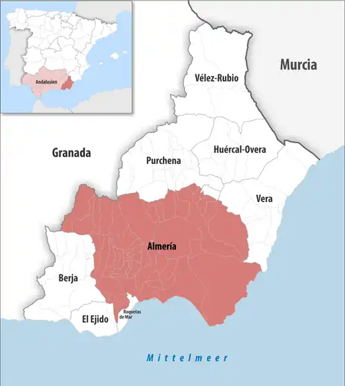 Die Lage des Gerichtsbezirk Almería in der Provinz&nbsp;Almería