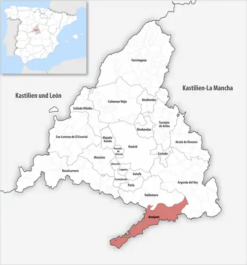 Die Lage des Gerichtsbezirk Aranjuez in der autonomen Gemeinschaft Madrid