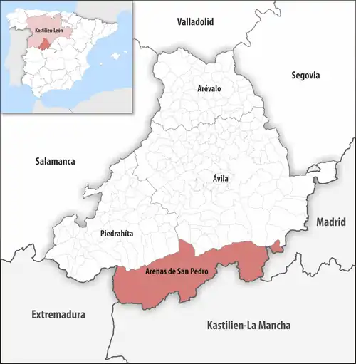 Die Lage des Gerichtsbezirk Arenas de San Pedro in der Provinz&nbsp;Ávila