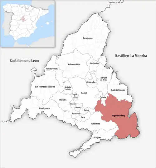 Die Lage des Gerichtsbezirk Arganda del Rey in der autonomen&nbsp;Gemeinschaft&nbsp;Madrid