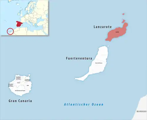 Die Lage des Gerichtsbezirk Arrecife in der Provinz Las Palmas