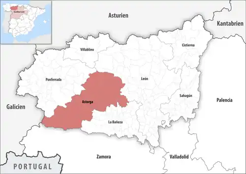 Die Lage des Gerichtsbezirk Astorga in der Provinz León
