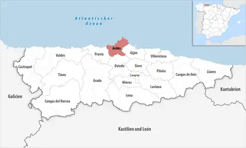 Die Lage des Gerichtsbezirk Avilés in der Provinz&nbsp;Asturien