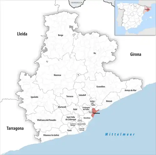Die Lage des Gerichtsbezirk Badalona in der Provinz&nbsp;Barcelona
