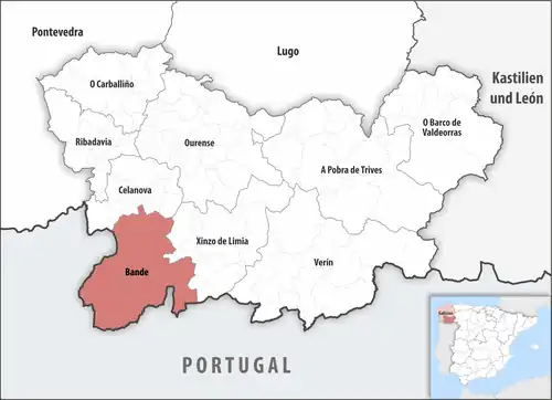Die Lage des Gerichtsbezirk Bande in der Provinz&nbsp;Ourense