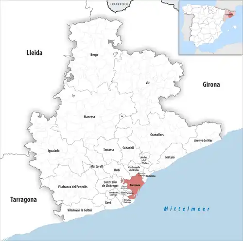 Die Lage des Gerichtsbezirk Barcelona in der Provinz&nbsp;Barcelona