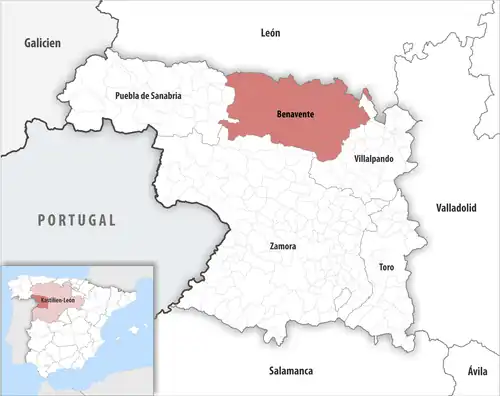 Die Lage des Gerichtsbezirk Benavente in der Provinz&nbsp;Zamora
