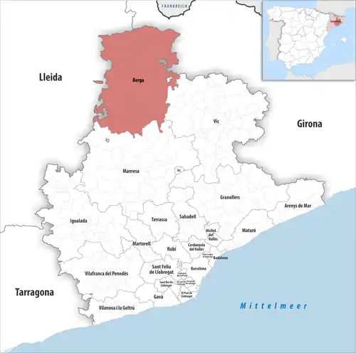 Die Lage des Gerichtsbezirk Berga in der Provinz&nbsp;Barcelona