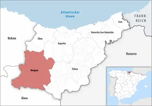 Die Lage des Gerichtsbezirk Bergara in der Provinz&nbsp;Gipuzkoa