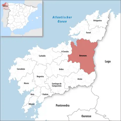 Die Lage des Gerichtsbezirk Betanzos in der Provinz&nbsp;A Coruña