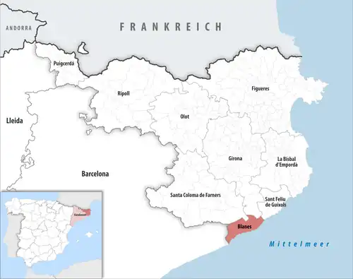Die Lage des Gerichtsbezirk Blanes in der Provinz&nbsp;Girona