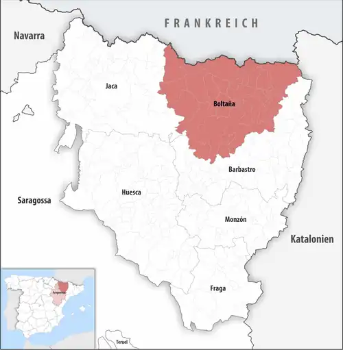Die Lage des Gerichtsbezirk Boltaña in der Provinz Huesca