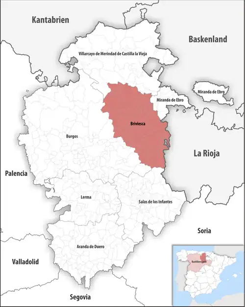 Die Lage des Gerichtsbezirk Briviesca in der Provinz&nbsp;Burgos