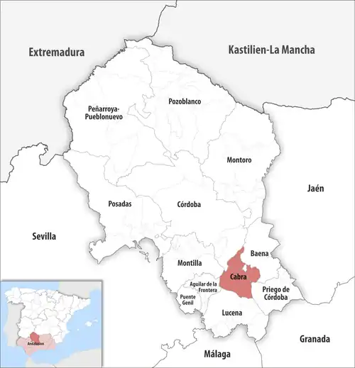 Die Lage des Gerichtsbezirk Cabra in der Provinz Córdoba