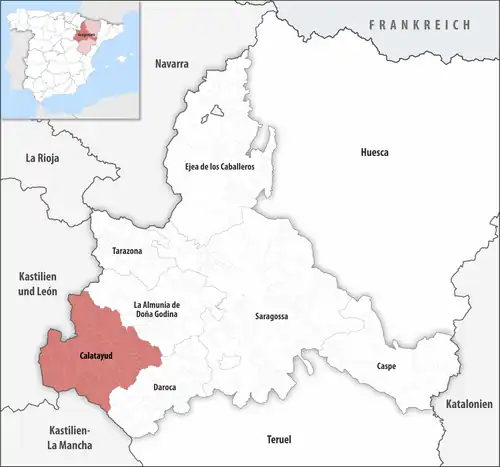 Die Lage des Gerichtsbezirk Calatayud in der Provinz Saragossa