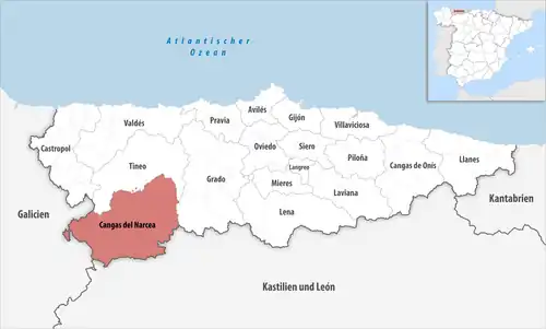 Die Lage des Gerichtsbezirk Cangas del Narcea in der Provinz Asturien