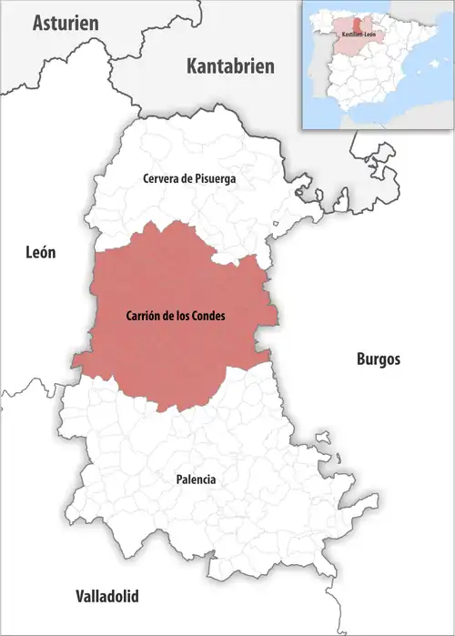 Die Lage des Gerichtsbezirk Carrión de los Condes in der Provinz Palencia