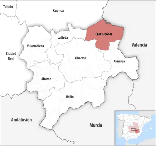 Die Lage des Gerichtsbezirk Casas-Ibáñez in der Provinz&nbsp;Albacete